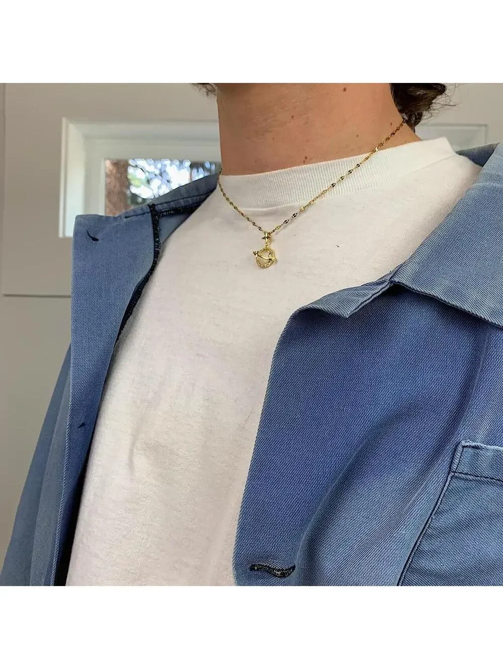 Cyber Y2k 2000s style gold opal planet pendant opium necklace. Cool design.